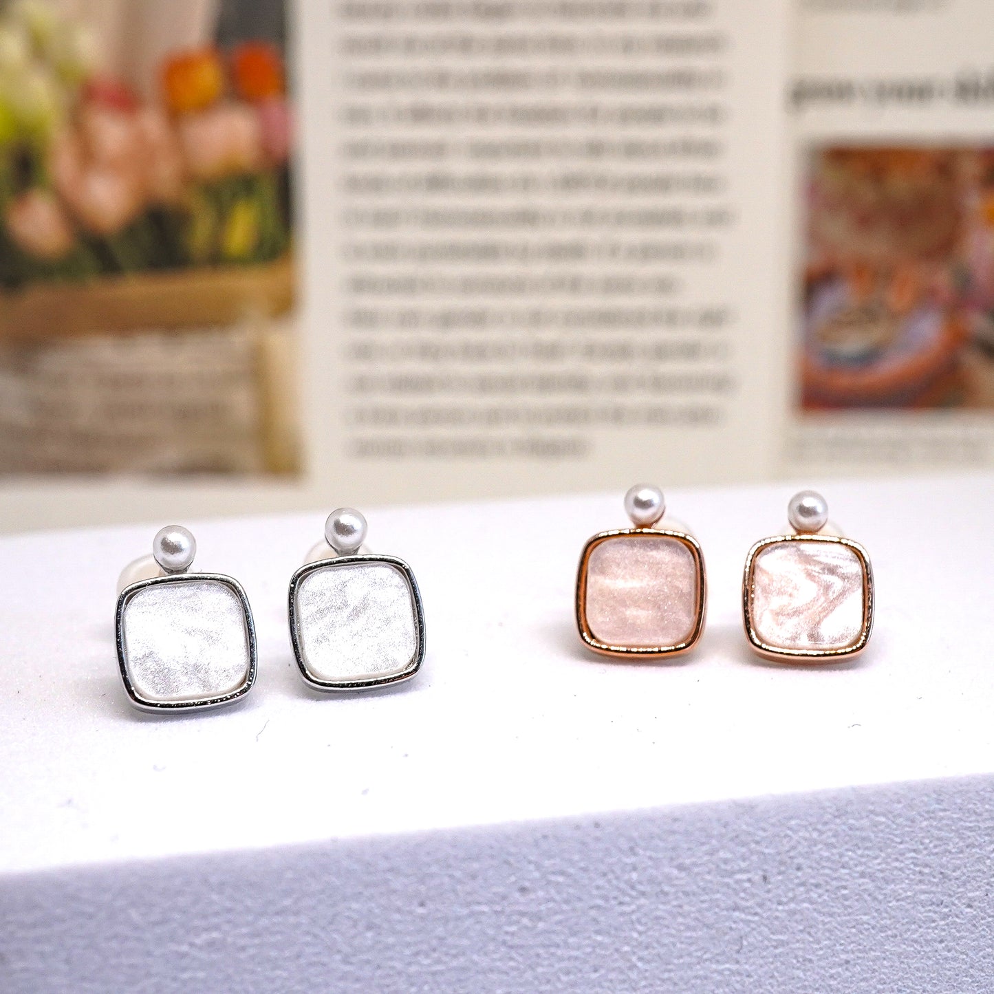 Moonstone Square Studs