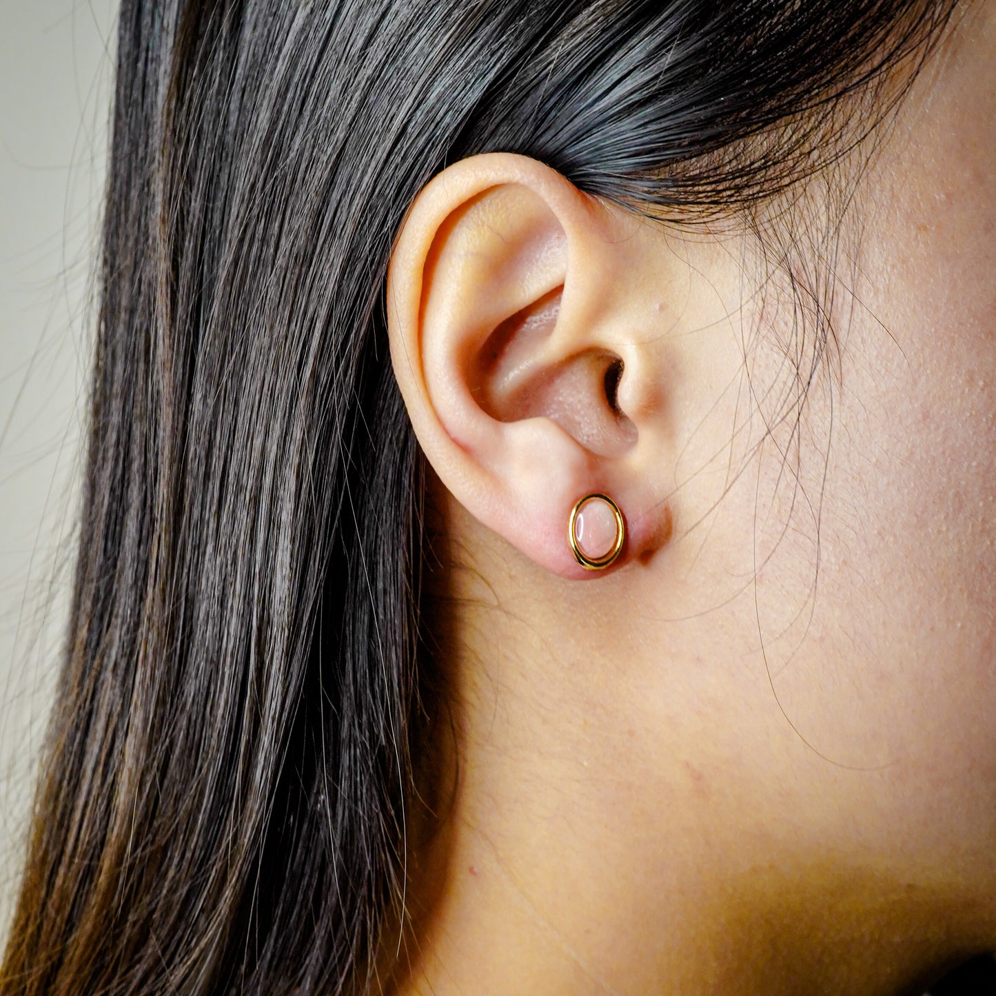 Oval Cabochon Moonstone Studs