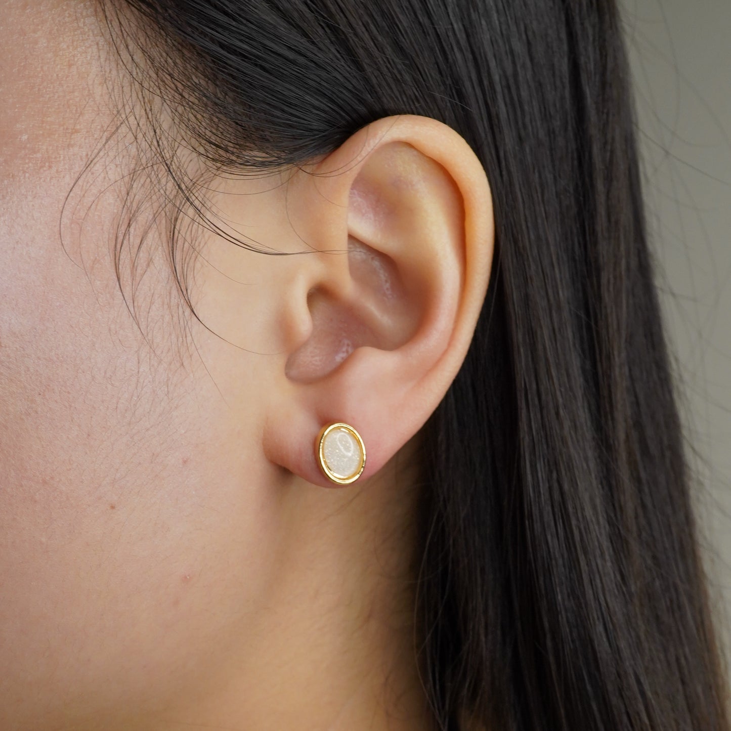 Oval Cabochon Moonstone Studs