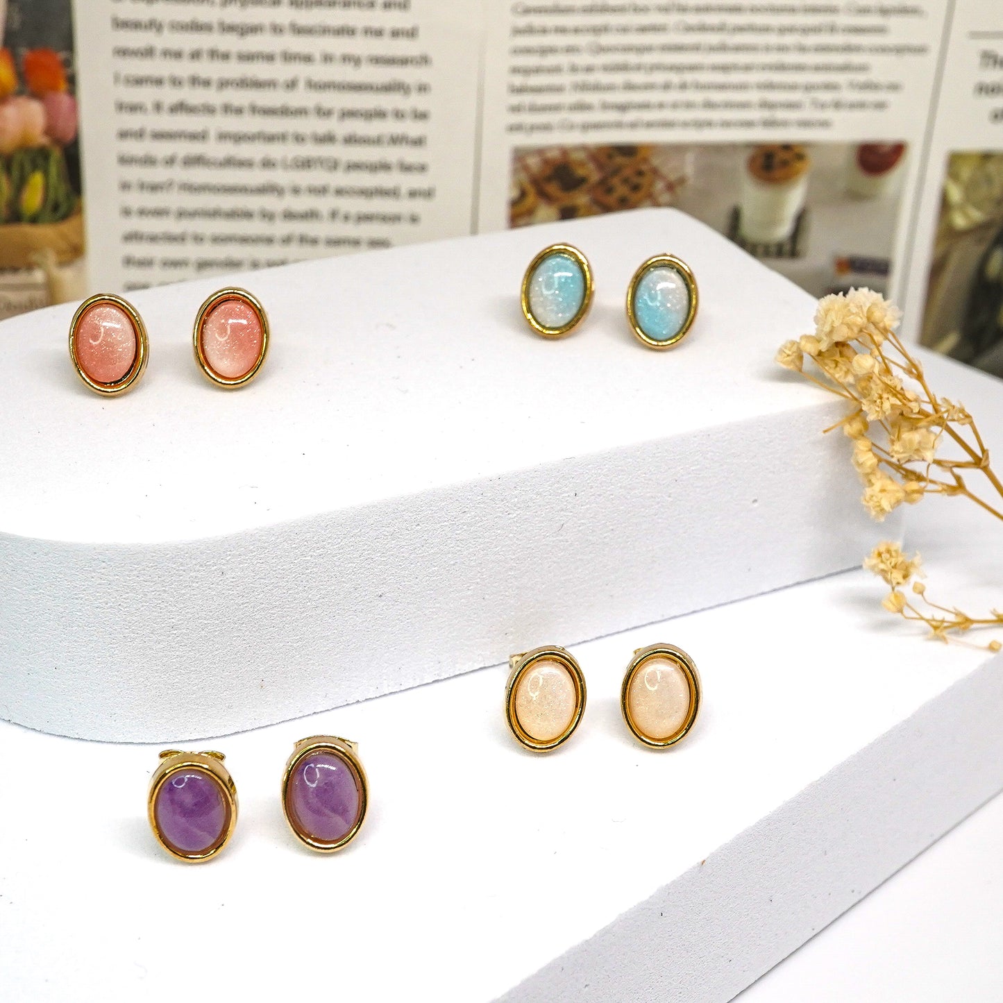 Oval Cabochon Moonstone Studs