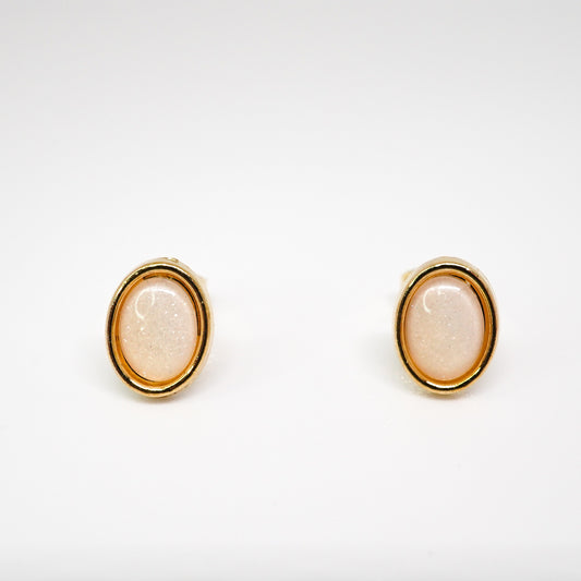 Oval Cabochon Moonstone Studs