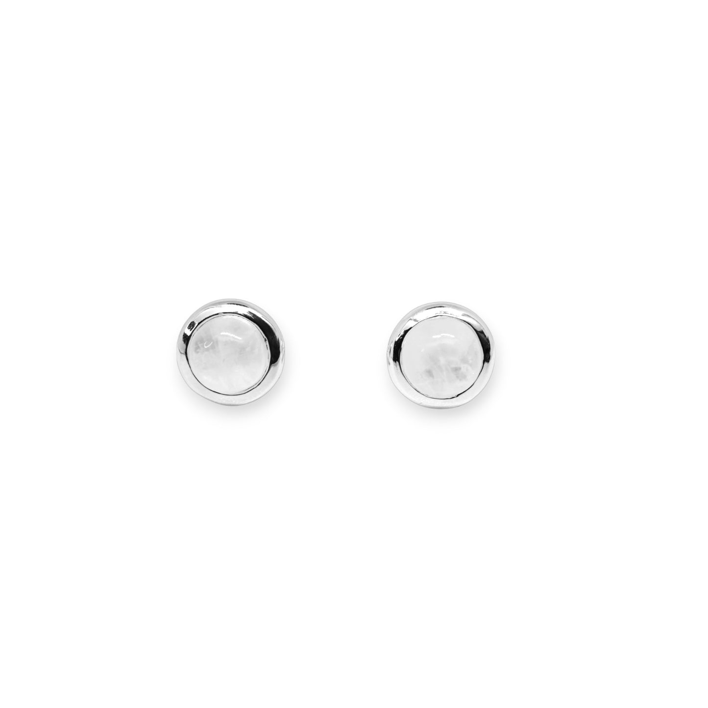 Sliver Moonstone Button Studs