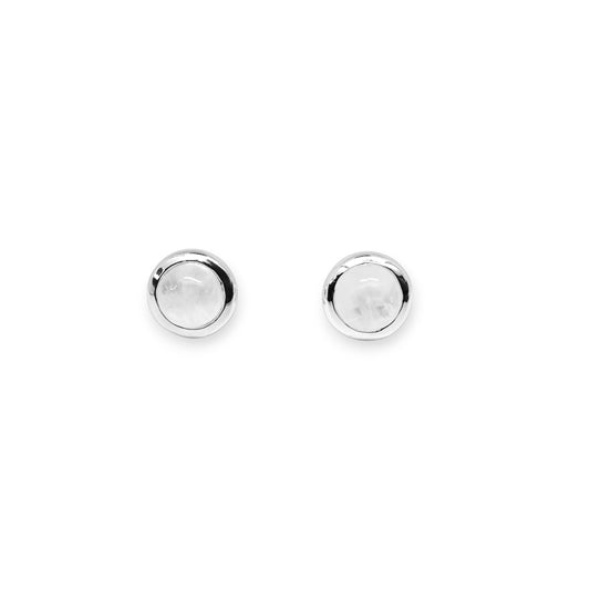 Sliver Moonstone Button Studs
