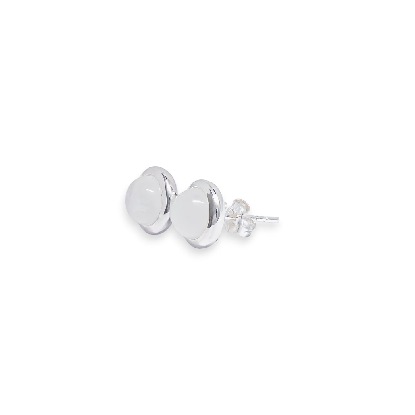 Sliver Moonstone Button Studs