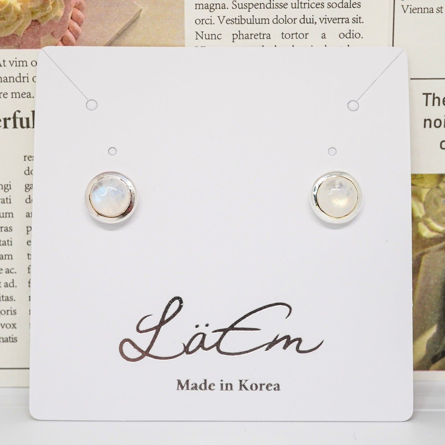 Sliver Moonstone Button Studs