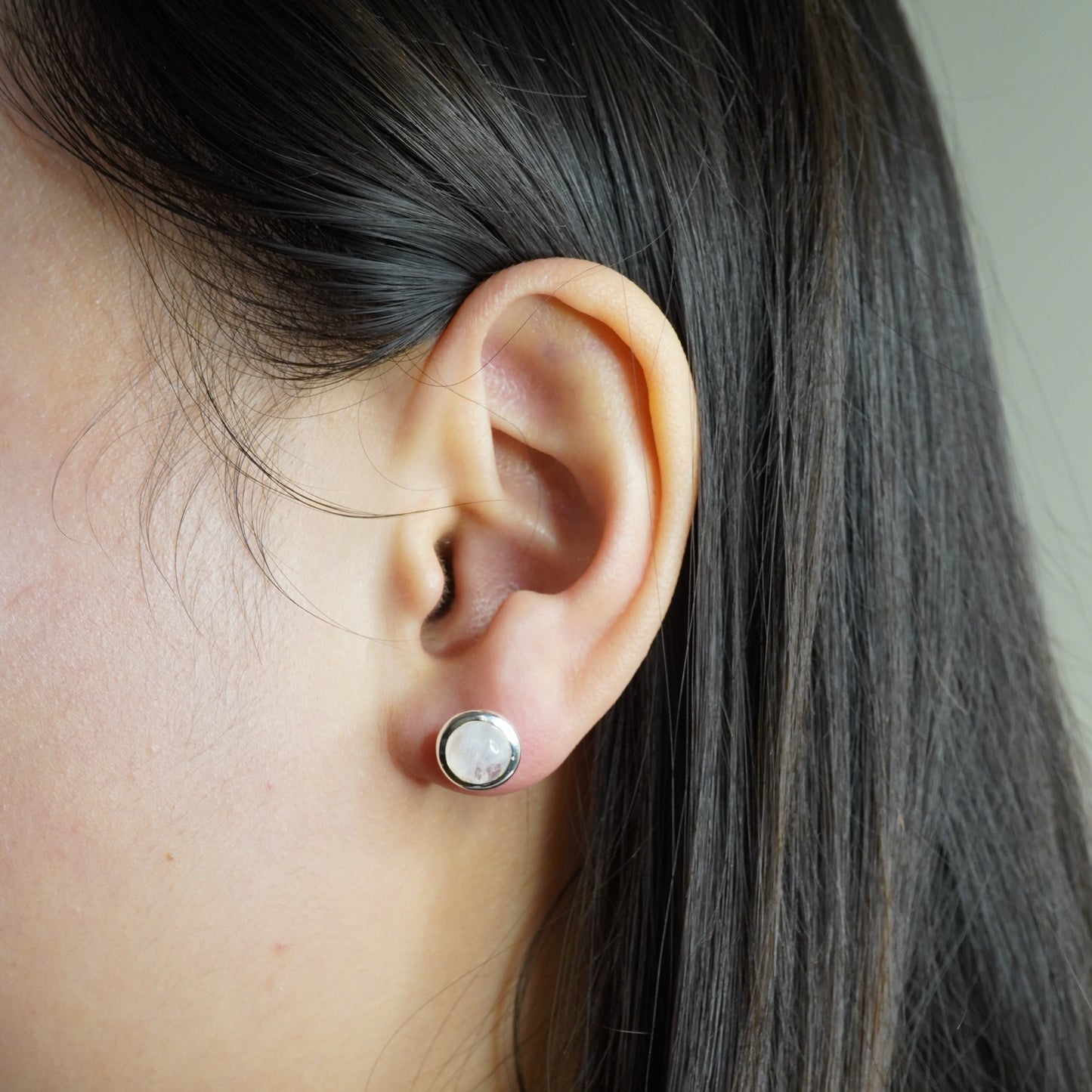 Sliver Moonstone Button Studs